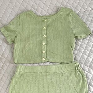 SHEIN Sage Green Set. Super soft and light, Two Piece Cropped Shirt and Skirt.